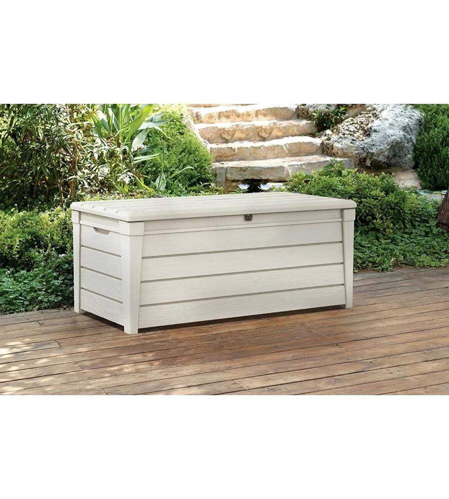 Baule da esterno keter "brightwood pool box" in resina bianco 454 lt 145x69,7x60,3 cm